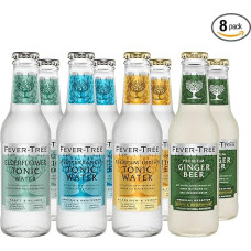 Fever-Tree Set of Tonic Water, 2 x Mediterranean, 2 x Premium Indian, 2 x Ginger Beer, 2 x Elderflower (8 Bottles Mix)