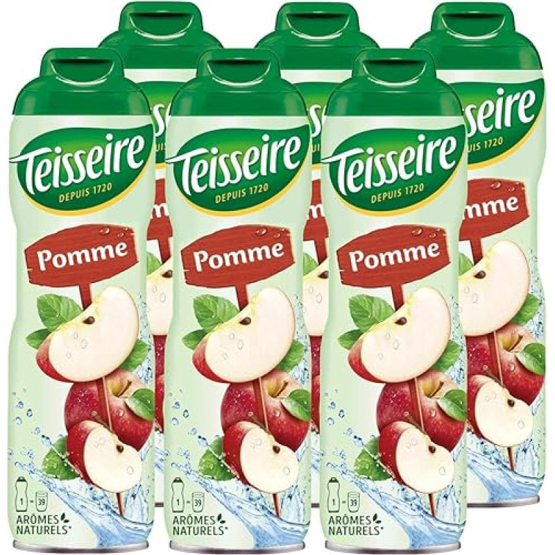 Teisseire Drinks Syrup Apple 600 ml - Syrup That Tastes Just Like the Fruit (Pack of 6)