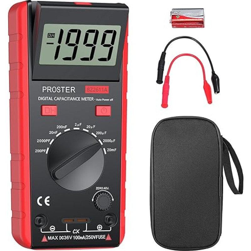 Proster Digitales Kapazitätsmessgerät 200pF-20mF Messgerät Kondensator Handmultimeter Tester für Anfänger mit drehbarer LCD-Anzeige
