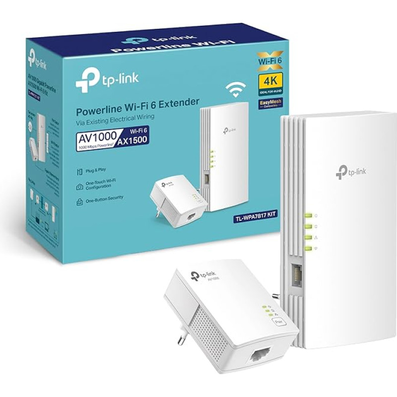 TP-Link TL-WPA7817 KIT Powerline Adapter WiFi, AV1000, WiFi 6 AX1500 Dual Band, Gigabit Ethernet, Plug & Play, Compatible with All HomePlug AV/AV2 Powerline Adapters