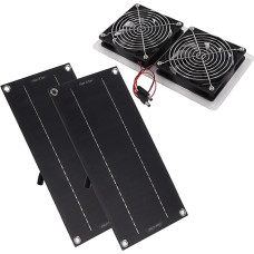 Solar Panel Fan Set, Solar Fans for Outdoors, 100 W, 11.8 x 5.5 inches, Weatherproof Double Fan, Portable Environmentally Friendly Solar Extractor Fan for Outdoor Use (Double Block Plate)