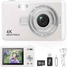 Skaitmeninis fotoaparatas su 32 GB kortele, nešiojamasis fotoaparatas, HD 1080P fotokamera, kompaktiškas fotoaparatas, 40 MP fotoaparatas, 8X skaitmeninio priartinimo skaitmeninis fotoaparatas paaugliams, pradedantiesiems (baltas)