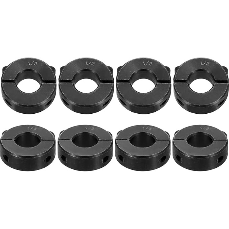 sourcing map 8 Stück doppelt geteilte Schaftmanschette für 1,27 cm Schaft, zweiteiliger Klemmkragen, 3,8 cm Außendurchmesser, 3,8 cm Breite, Schwarzoxid-Stahlschlossklemme, Stellschrauben-Stil