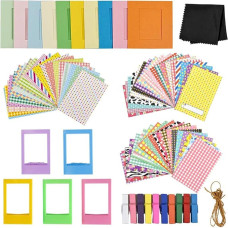 Andoer Fujifilm Instax Mini 9 8 11 Filmų nuotraukų priedų rinkinys - 10 pakabinamų rėmelių, 5 stalo rėmeliai, 60 lapelių nuotraukų lazdelių ir 1 valymo šluostė