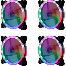 JZK 4pcs 120x120x25mm 12V RGB LED Low Noise PC Case Fan 120mm, 12cm Brushless DC Fan, Quiet Cooler Fan, Colorful LED Light, Computer Case Ventilation Air Flow Fan