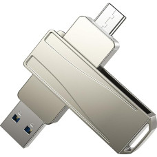 FEBNISCTE USB Stick C 2 in 1 Memory Stick with Keyring for Tablet, Metal Body, USB Stick 3.0 with OTG 100MB/S, Rotating Design, Computer, Notebook, MacBook 256GB