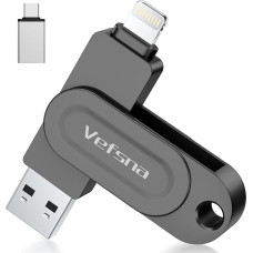 Vefsna MFi Zertifizierung iPhone Stick 256 GB, išorinė nuotraukų laikmena, USB-Stick C 3.0, Photo Stick, 3 in 1 USB-Stick für IOS/iPad/Android/PC (Foto/Video/Backup), hellschwarz