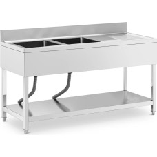 Royal Catering Dvigubo dubens baseino kriauklė su nusausinimo lentyna ir apvadu 160 x 60 x 97 cm