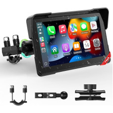 LAMTTO Motorcycle GPS Carplay Screen with Motorcycle Design Holder, Wireless CarPlay & Android Car, Portable, Waterproof, 7 Inch Touchscreen Supports Navigation/Bluetooth, Siri, G00le Voice Assistant