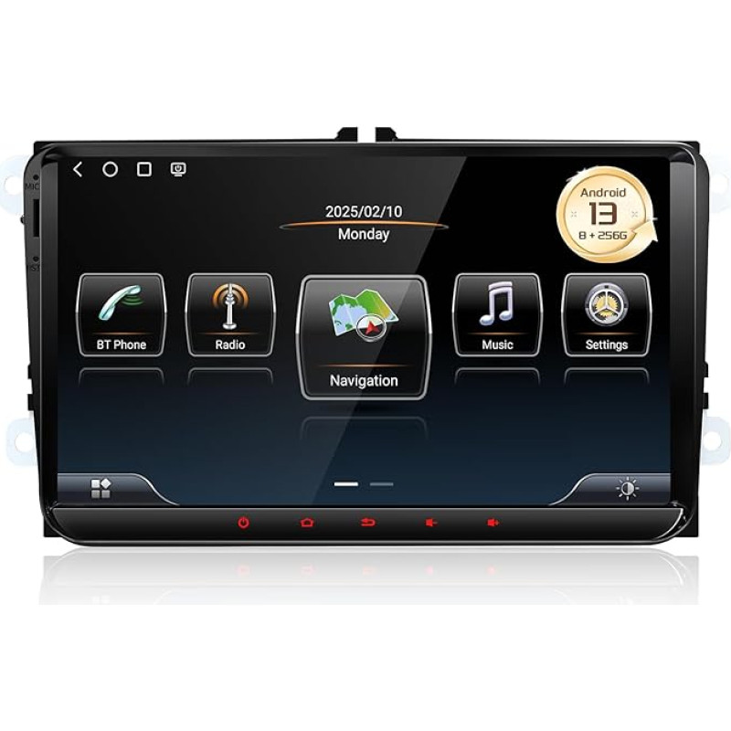 Car Radio 13 for Golf 5/6, VW T5, Polo 6R, 8GB + 256GB CarPlay, Android Car, Navi, Bluetooth, WiFi, USB, FM, SD, RCA, Supports Optional DAB, OBD, TPMS (9 Inch Android 13)
