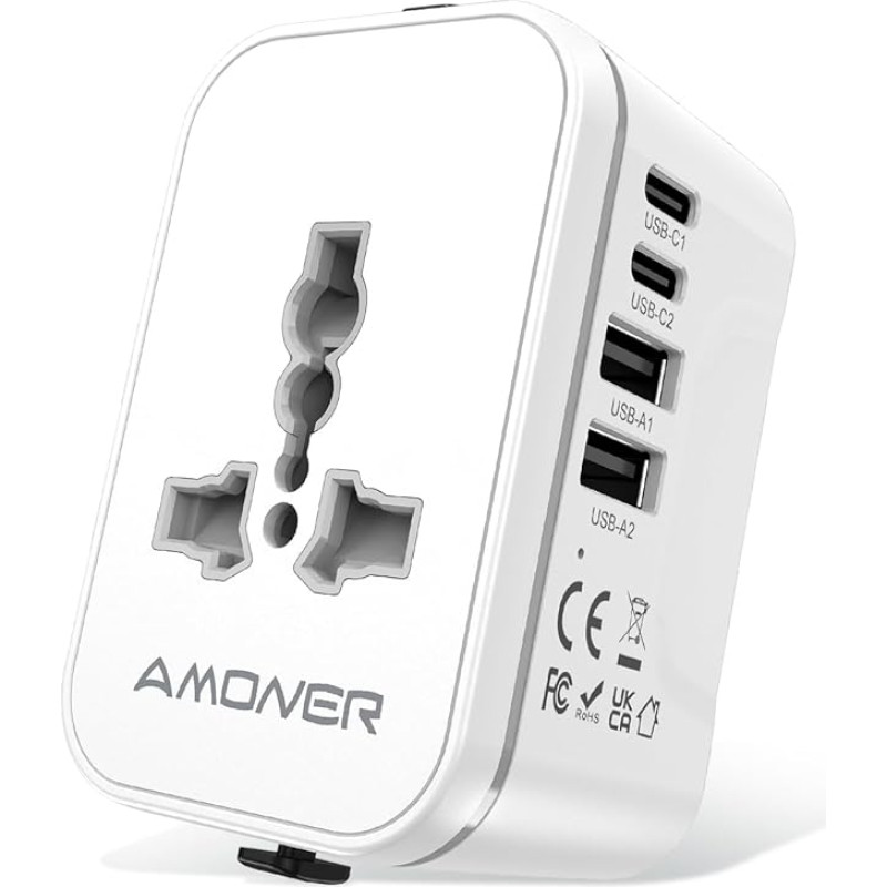 Travel Adapter Worldwide Universal Travel Plug, International Socket Adapter with 2 USB C Universal AC Socket Travel Adapter for USA UK EU England Thailand Italy Germany