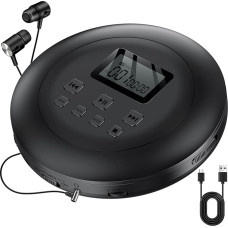 Gueray CD grotuvas Nešiojamasis CD grotuvas Vaikų CD grotuvas HiFi nešiojamasis CD grotuvas Diskmanas su ausinėmis LCD ekranas Palaiko ASP PROG atminties funkciją Pakartojimo funkcija Basų efektas Juoda