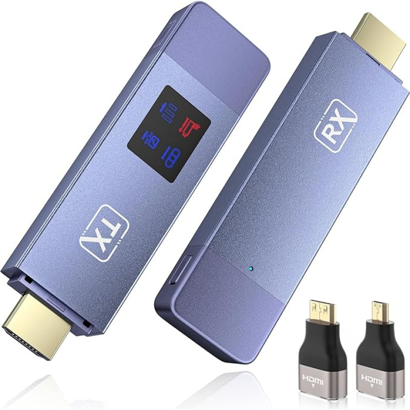 HDMI Wireless Transmitter and Receiver, 98FT/30M Stable Connection, 2.4G/5G Portable Wireless HDMI with LED Screen, Plug & Play for Streaming Video Audio File from Laptop, PC to HDTV, Projector