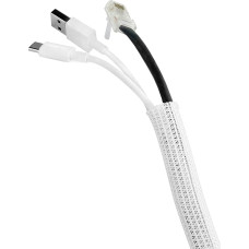 QWORK® Self-Closing Cable Sleeve, Cuttable Woven Cable Duct, White, Cable Protection, Diameter 13-20 mm, 3 Metres