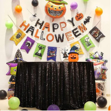 Eternal Beauty Halloween Sequin Tablecloth Glitter Tablecloth for Wedding Party Christmas Decorations Round Glitter Tablecloth (120 inch, Black)