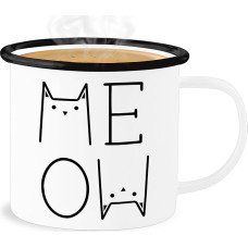 Shirtracer emaliuotas skardinis puodelis - Pareiškimas - Meow Black - 300 ml - White Black - Pareiškimai Katė su katėmis