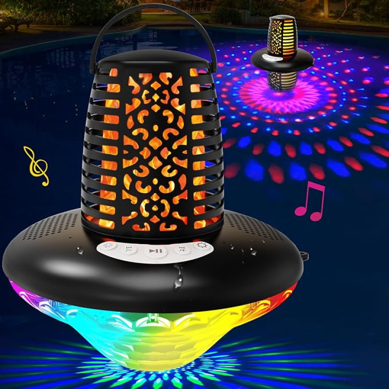 KingSom Bluetooth Speaker Pool, Bluetooth Speaker with Flame & RGB Light, Music Box, Portable Bluetooth Box, IP68 Waterproof Speaker, Dual Bass Drivers, TWS Pairing, Built-in Microphone