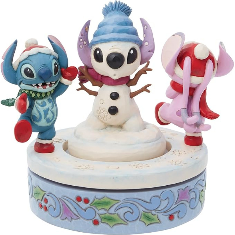 Enesco Jim Shore 6013061 Disney Traditions Stitch & Angel Building A Snowman Rotating 6