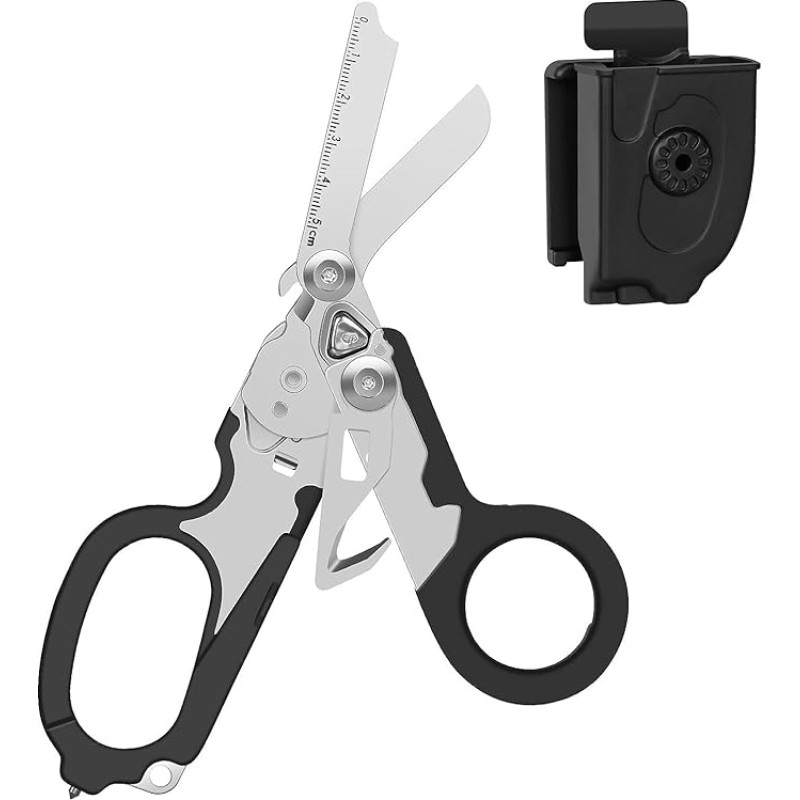 Raptor First Aid Scissors, All-in-One Tactical Scissors, Pocket Scissors & Fire Brigade Tool Set, Glass Breaker in Tuff Cut Scissors with Utility Holster (Black)