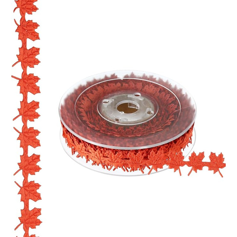 PATIKIL 15 Meters Red Maple Leaf Bow Leaf Embellishment Cord Artificial Leaf Ribbon for Christmas Wreath, Gift Wrapping, Wedding Decoration