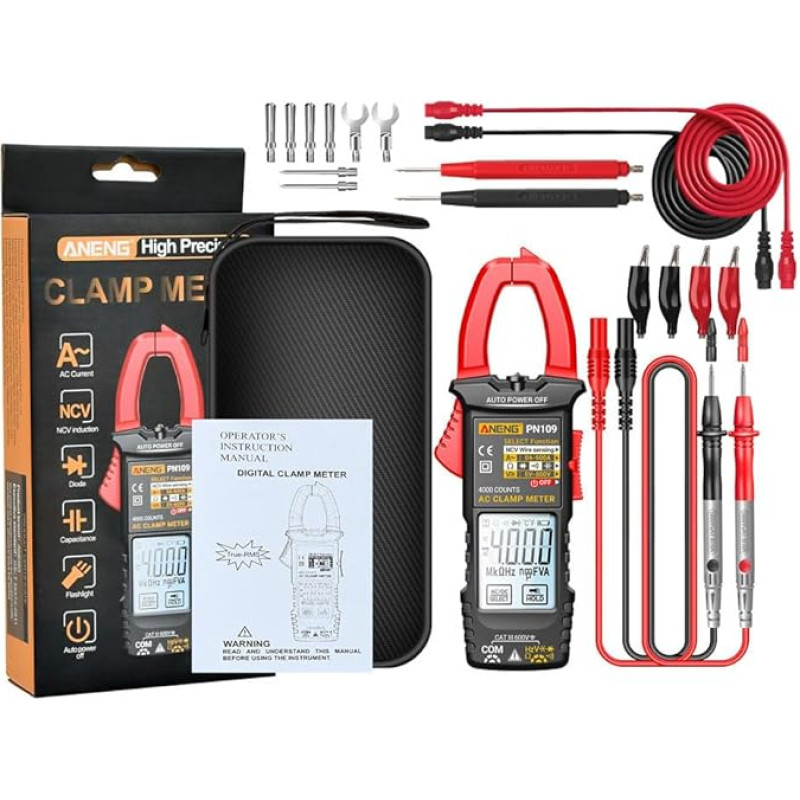 PN109 Smart Clamp Meter 600A hoher Wechselstrom -Touchsbildschirm -Display -Tester 4000 Zählung Multimeter -Spannung Ohmmer -Zierwerkzeug und Kombinationslinie with Box - Rot - Rot - Rot - Rot - rot