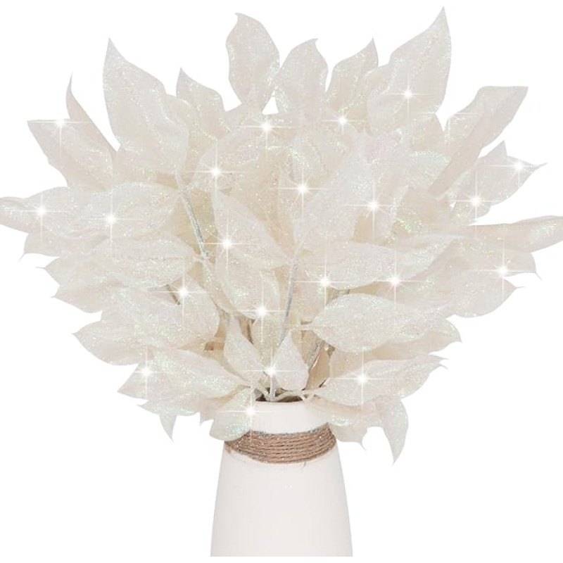 12 vienetų dirbtinių blizgučių lapų, blizgantys kalėdiniai lapai, blizgančios kalėdinės eglutės lazdelės, kalėdinės blizgučių lazdelės, kalėdinės blizgučių lazdelės eglutei, vainikui, girliandai