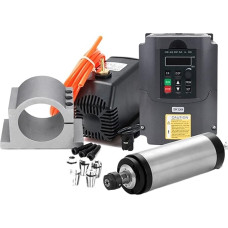 CNC oru aušinamo suklio variklio rinkinys 1,5 kW/2,2 kW vandeniu aušinamas suklys + inverteris + 65/80 mm spaustuvas + vandens siurblys/5 m vamzdis + 13 vienetų ER20/ER11, skirtas CNC medienos pjovimo staklėms (1,5 kW suklio rinkiniai)