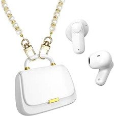 True Wireless Earbuds, Bluetooth In-Ear Headphones, 13 mm Driver Deliver Premium Sound, 22H Playtime, Unique Mini Handbag Charging Case with Beads and Diamond Chain, Perfect for Fashion Forward Women