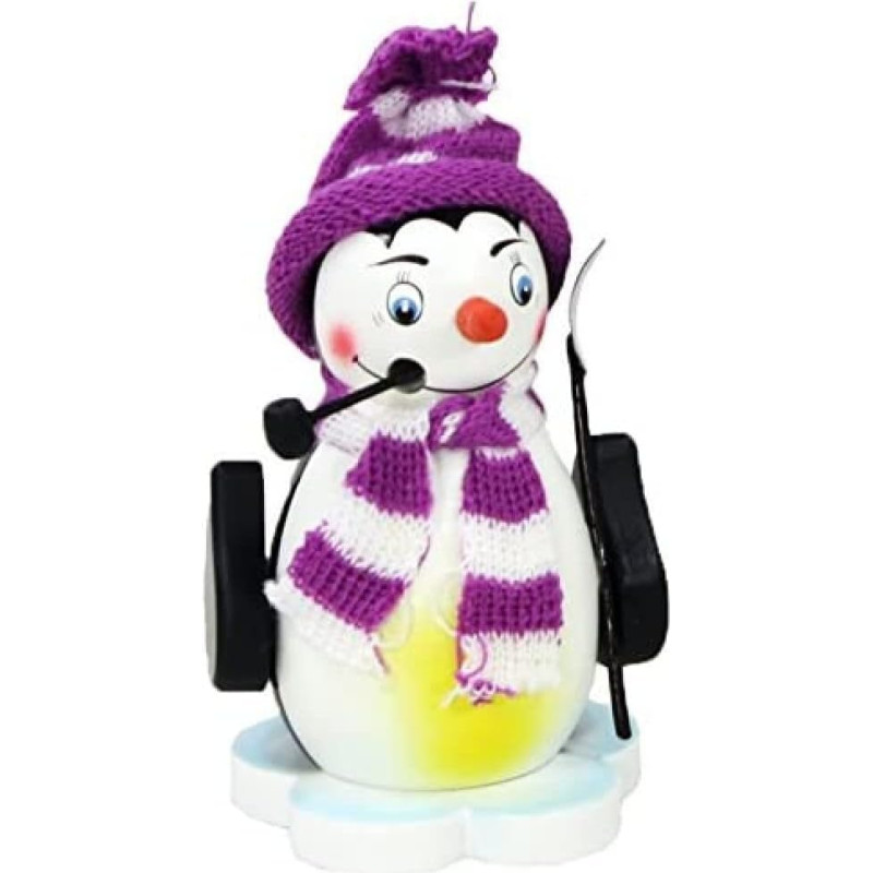 Dekohelden24 Farbenfrohe Räucherfigur Pinguin auf Eisscholle mit Schal, in Lila, ca. 12 cm