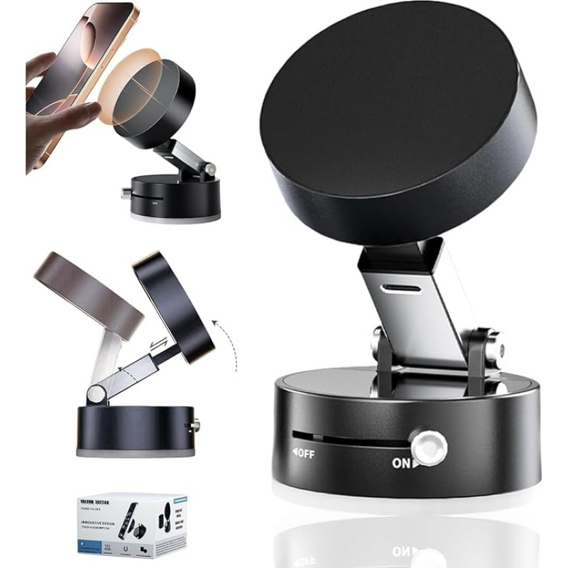 YjkjYii Vacuum Magnetic Phone Holder, Car Mobile Phone Holder for MagSafe, Vacuum Magnetic Mobile Phone Car Holder, Vacuum Mobile Phone Holder for Metal, Glass, Wall, Mirror and Car Window, Black