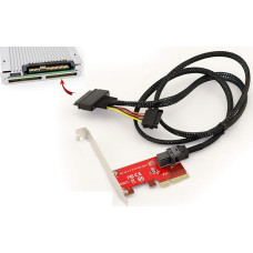PCIe x4 valdiklio kortelė, skirta U.2 NVMe SSD (U2 68Pin SFF-8639) su 1 m kabeliu, žemo ir aukšto profilio kampu