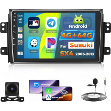Roinvou 4+64G Car Radio Android for Suzuki SX4 2006-2013 Fiat Sedici 2005-2014 Wireless Carplay and Android Car, Double DIN Radio 9 Inch Screen WiFi GPS Bluetooth 32EQ FM/RDS SWC Rear View Camera