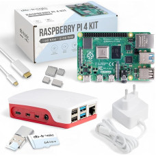 Raspberry Pi 4 8GB Starter Kit | Official USB-C Power Supply 15W | Official Case | 64GB Edition | 4k Micro HDMI Cable | Heatsink Set