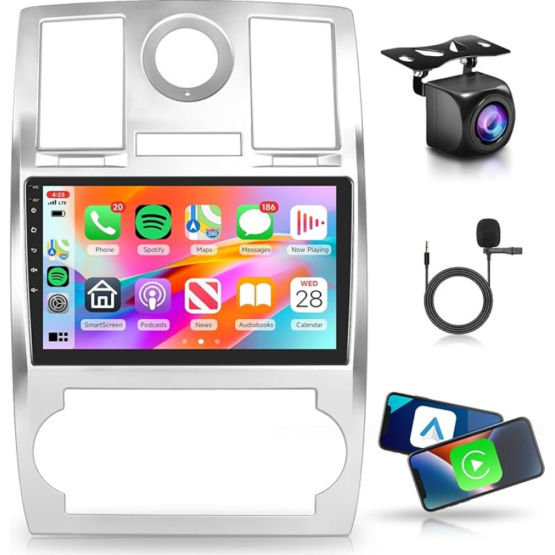 2G+64G Wireless Carplay Android Autoradio 2 Din für Chrysler Aspen 300 300C 2004-2011 9 Zoll Touchscreen Autoradio mit Android Auto Navi GPS WIFI Mirror Link Bluetooth FM/RDS/USB/EQ/SWC Rückfahrkamera