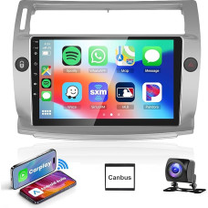 Podofo Carplay Car Radio for Citroën C4 2004-2010, 9 Inch Touchscreen with Wireless Carplay Android Car, Bluetooth/GPS/WiFi/FM/RDS/SWC/HiFi/USB+Reversing Camera