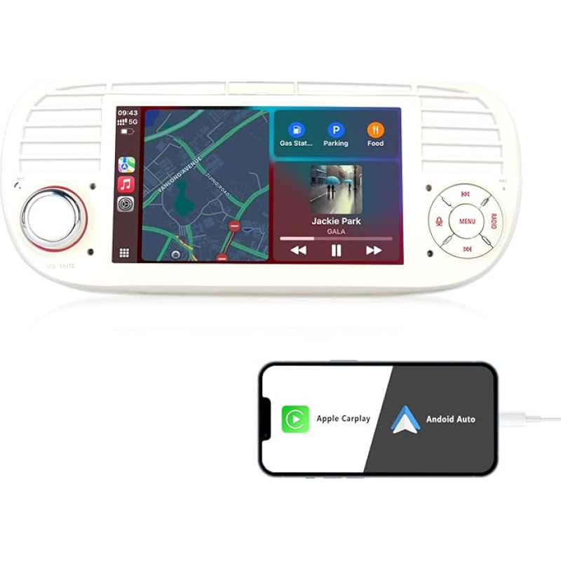 Car Audio für FIAT 500 Upgrade System Hi-Fi Sound mit Wireless CarPlay/Android Auto Plug-and-Play Autoradio 500 2007-2015 Modelle Tuned RDS/AM/FM/USB BT 5.0 Subw EQ SWC