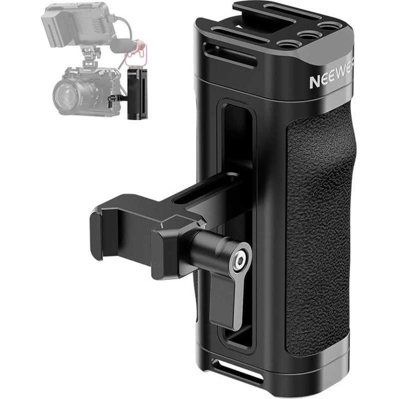 NEEWER Mini NATO Side Grip, Lightweight Camera Cage Side Handle with Contoured Silicone Grip, NATO Clamp, 1/4 Inch Thread, Cold Shoe, Vertical Adjustment, Compatible with SmallRig NEEWER Cage, CA068H