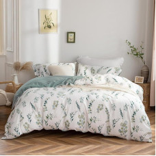 Medvilninė patalynė 155 x 220 cm, patalynės komplektai su augaliniu piešiniu, užtrauktukas, Oeko-Tex sertifikuota, yra 1 antklodės užvalkalas 155 x 220 cm ir 1 pagalvės užvalkalas 80 x 80 cm, žalias (Catharina)