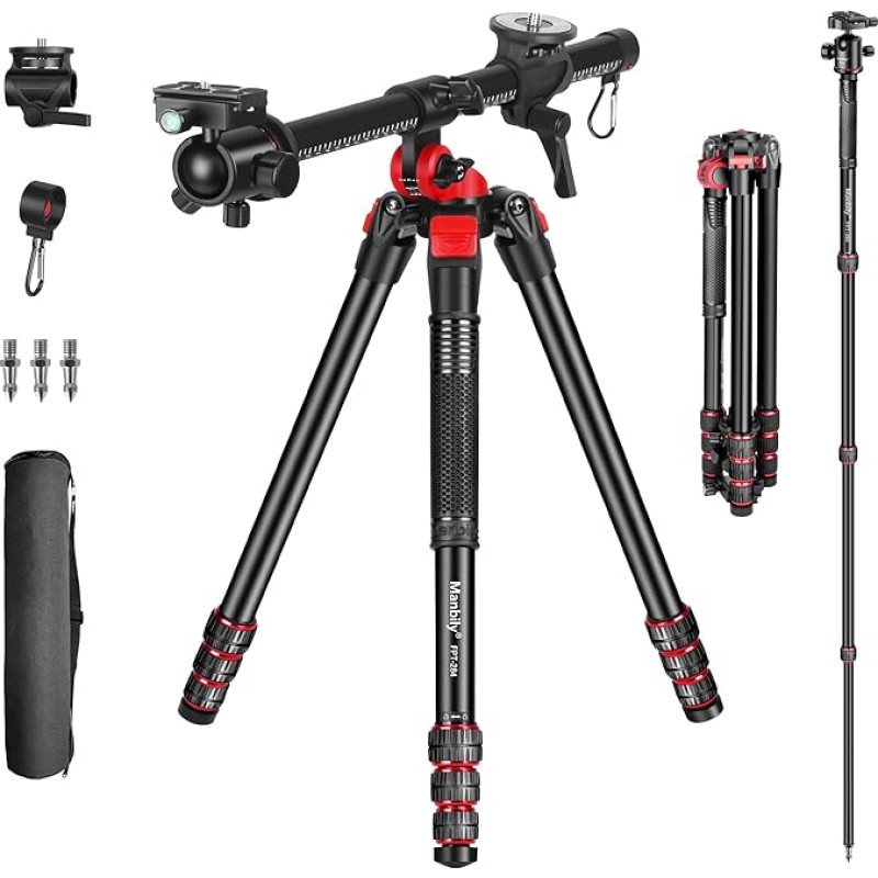 Manbily Camera Tripod 178 cm 70 Inch Horizontal Overhead 360° Aluminium Tripod Monopod Rotating Centre Column Arm 180° Travel Tripod 36 mm Ball Head & Mount Platform for DSLR Camera Video Camcorder