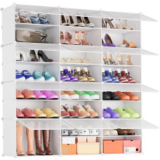 YOUTHCLUB Shoe Cabinet, DIY Plastic Dustproof Portable Shoe Cabinet, Modular Shoe Cabinet for Hallway, Bedroom, Living Room, Entrance, White with Transparent Door, 3 x 8