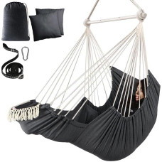 Chihee Hanging Chair, Hanging Swing, 2 Cushions Included, Durable Spreader Bar, Hanging Chair Made of Cotton Fabric, Side Pocket, Large Tassel Chair Set, Footrest Support, Lower Leg, Foot, Comfortable