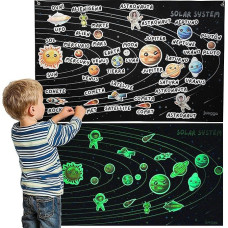 Saulės sistema vaikams, šviečianti tamsoje, magnetinis žaidimas, Saulės sistema, planetos ir 59 magnetai, dvikalbiai edukaciniai žaidimai vaikams, 5 metų, 3, 4, 5, 6, 7, 8 metų, planetos vaikams