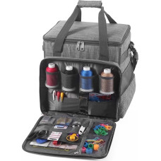 Krepšiai siuvimo mašinoms 45 x 21 x 37 cm ir overloko mašinoms 39 x 32 x 36 cm, skiautinio dizaino, pilkos spalvos, kelioninis krepšys