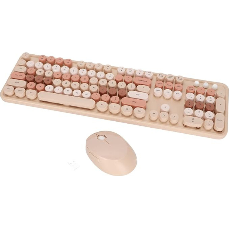 Dilwe Wireless Keyboard Mouse Combo, 104 Keys Retro Round Keycaps Keyboard, Cute Ergonomic Keyboard Gift for Girls, 2.4G USB Wireless Keyboard (Cute Milk Tea Colour Mixed Colour)