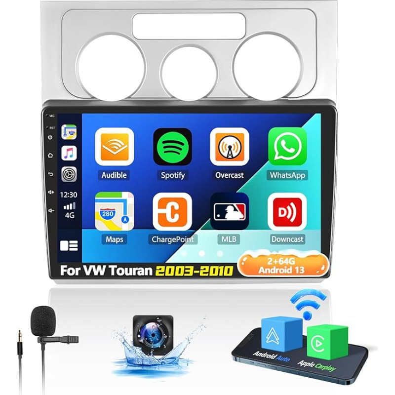 OiLiehu 2G + 64G Android 13 Dvigubas DIN radijo imtuvas VW Touran 2003-2010 Carplay Android automobilinis radijas su ekranu 10,1 colio automobilinis radijas Palaiko EQ/Bluetooth/SWC/FM RDS/WiFi/GPS/ galinio vaizdo kamerą