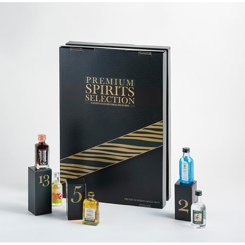 Premium Spirits Advent Calendar, Whisky, Gin, Rum, Liqueur, 24 Miniature Bottles Including Booklet with Tasting Notes, Limited Edition