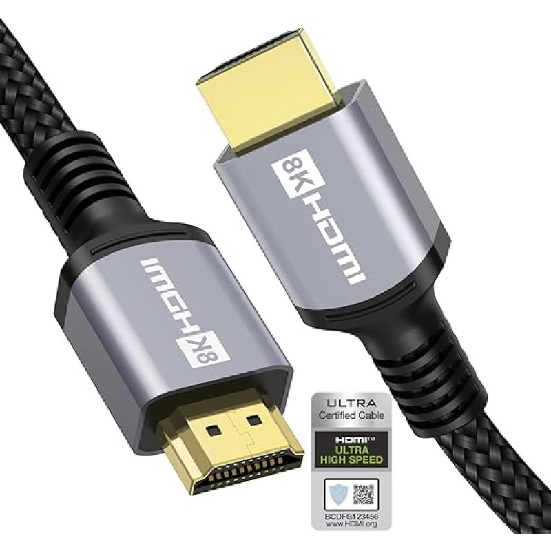 Anhuicco HDMI 2.1 Cable 8K 4K Certified 6 Metres 48Gbps 10K 30Hz 8K 60Hz 4K 120Hz ALLM VRR FreeSync Dolby ARC eARC HDR10+ HDCP 2.3 Supports PS5 Xbox Soundbar Real 8K TV