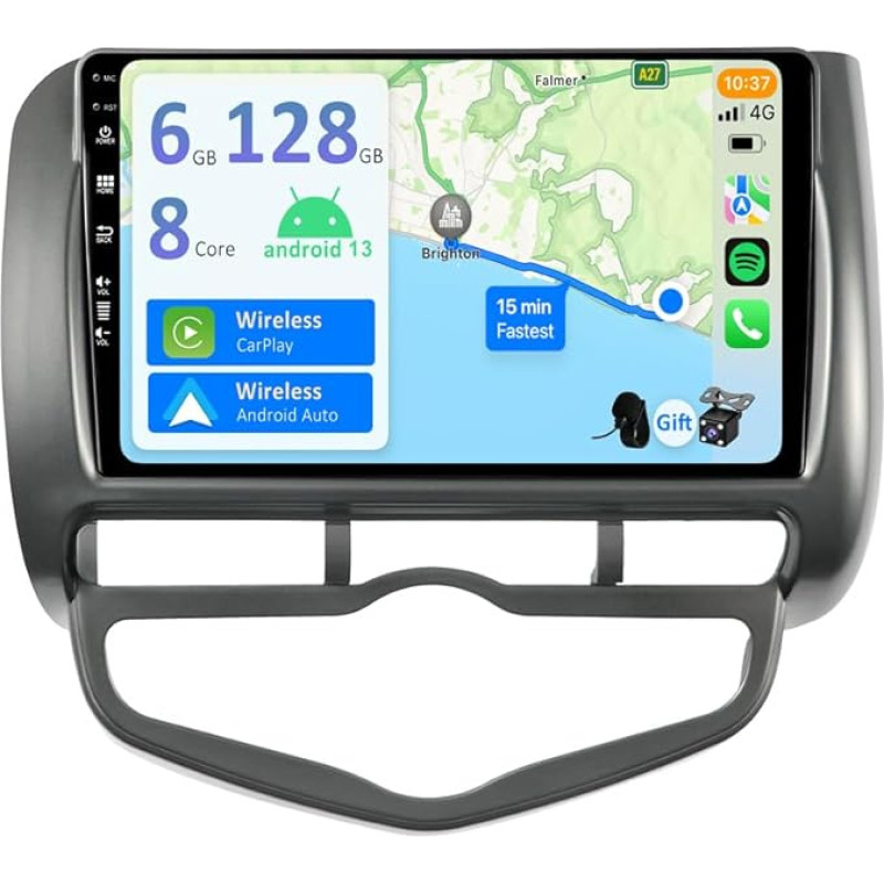 YUNTX [6GB + 128GB] Android 12 Car Radio for Honda Jazz City (2002-2007) [Integrated CarPlay/Android Car/DSP/GPS]-9 Inch IPS 2.5D-CAM + MIC-DAB/Mirror Link/Bluetooth 5.0/360 Camera/Steering Wheel