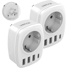 2PC Travel Adapter USA, VINTAR Aadapter Germany Plug 5 in 1 Socket Adapter Travel Plug Power Adapter with 3 USB A and 1 USB C, USA Adapter Socket for America Canada Mexico Thailand, Type B