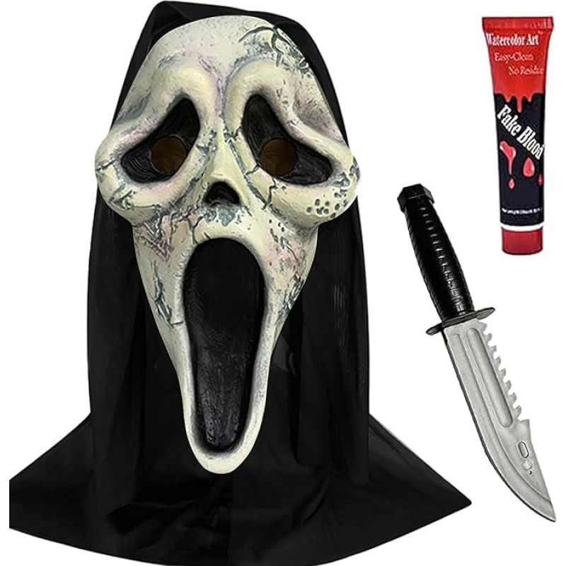 Antsparty Scream Mask for Children Adults, Halloween Ghostface Mask with Knife, Halloween Scary Mask, Scary Scream Mask, Latex Ghost Mask